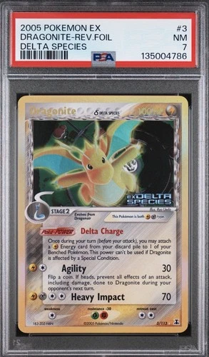 2005 POKEMON EX DELTA SPECIES DRAGONITE REVERSE FOIL #3 PSA 7 NM