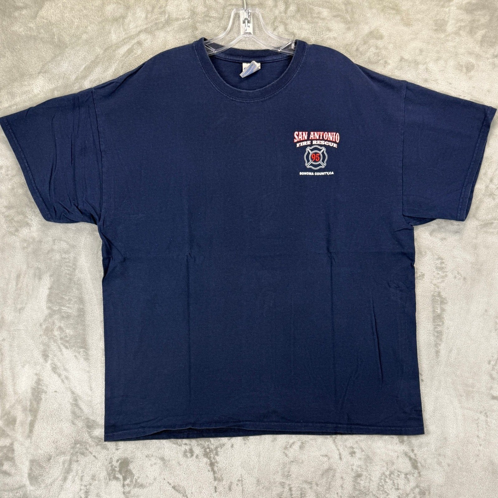 Vtg Gildan San Antonio Fire Rescue Sonoma County Ca Graphic T-Shirt Navy Blue Xl