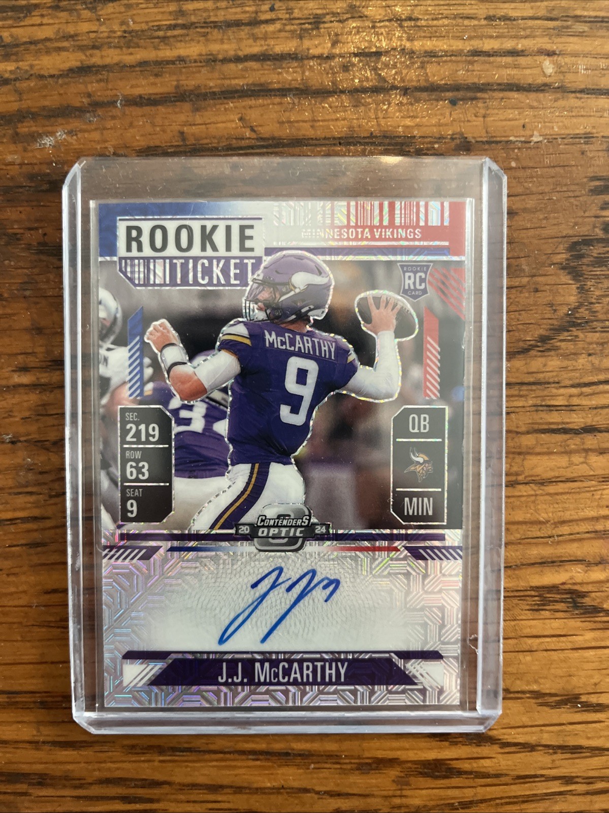 2024 Contenders Optic JJ McCarthy Rookie Ticket Red White Blue Prizm Auto /13