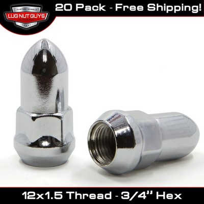 20 Bullet Lug Nuts Chrome Bulge Acorn 12x1.5 Chevrolet Pontiac Buick Oldsmobile