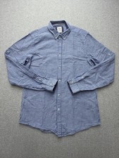 Zara camicia uomo media blu righe manica lunga bottoni relax lino casual