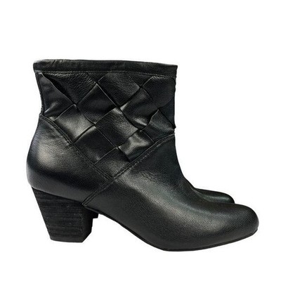 Corso Como Bedford Black Woven Leather Ankle Boots Block Heel Size 6M Retro Boho