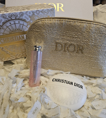 DIOR 3pc Full size Addict Lip Glow Baume Makeup Bag Gift Set Limited Edition NIB