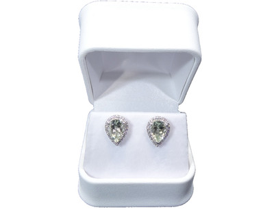 3.52ct Natural Green Amethyst, White CZ Solid Sterling Silver Halo Stud Earrings