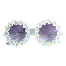 Round Daisy Flower Costume Glasses White Purple Yellow 1960s Theme
