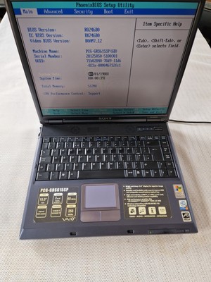 Vintage Retro Sony Vaio PCG-GRS615SP Modell PCG-8K1M P4 2GHz 15'' Laptop Power On Tes
