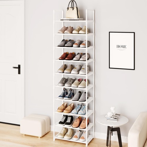 10-Tier Entryway Tall Shoe Rack Organizer Shoe Shelf Large Cabinet Storage White