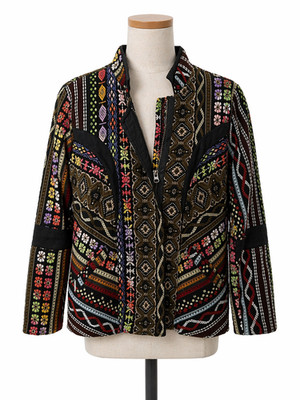 Sacred Threads Jacket Size Small Full Zip Embroidered Cotton Black Colorful