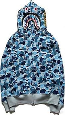 New A Bathing Ape Shark Full Zip Camouflage Hoodie blue Men's Fleece