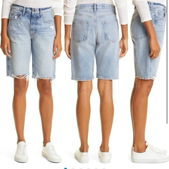 Frame Le Vintage Bermuda Pantalones Cortos Denim Desgastados Talla 28