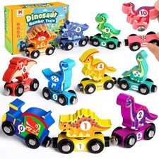 Helsort Wooden Dinosaur Train Set - Montessori Number Learning Toy