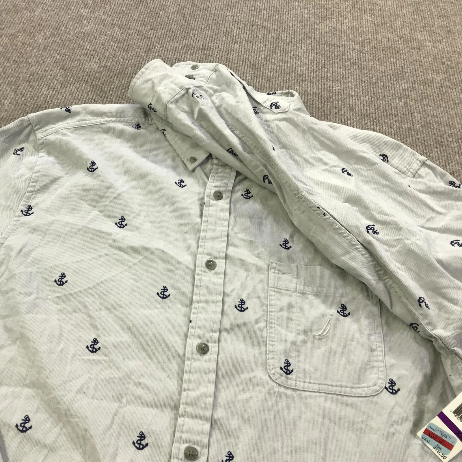 Nautica Shirt Mens 2XL Grey Classic Fit Anchor Print Button Front Nautical - product detail image 8