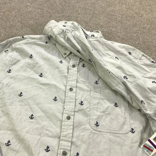 Nautica Shirt Mens 2XL Grey Classic Fit Anchor Print Button Front Nautical image 8