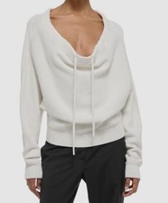 Helmut Lang Women's White Boatneck Cotton Dolman Sleeve Sweater Size S