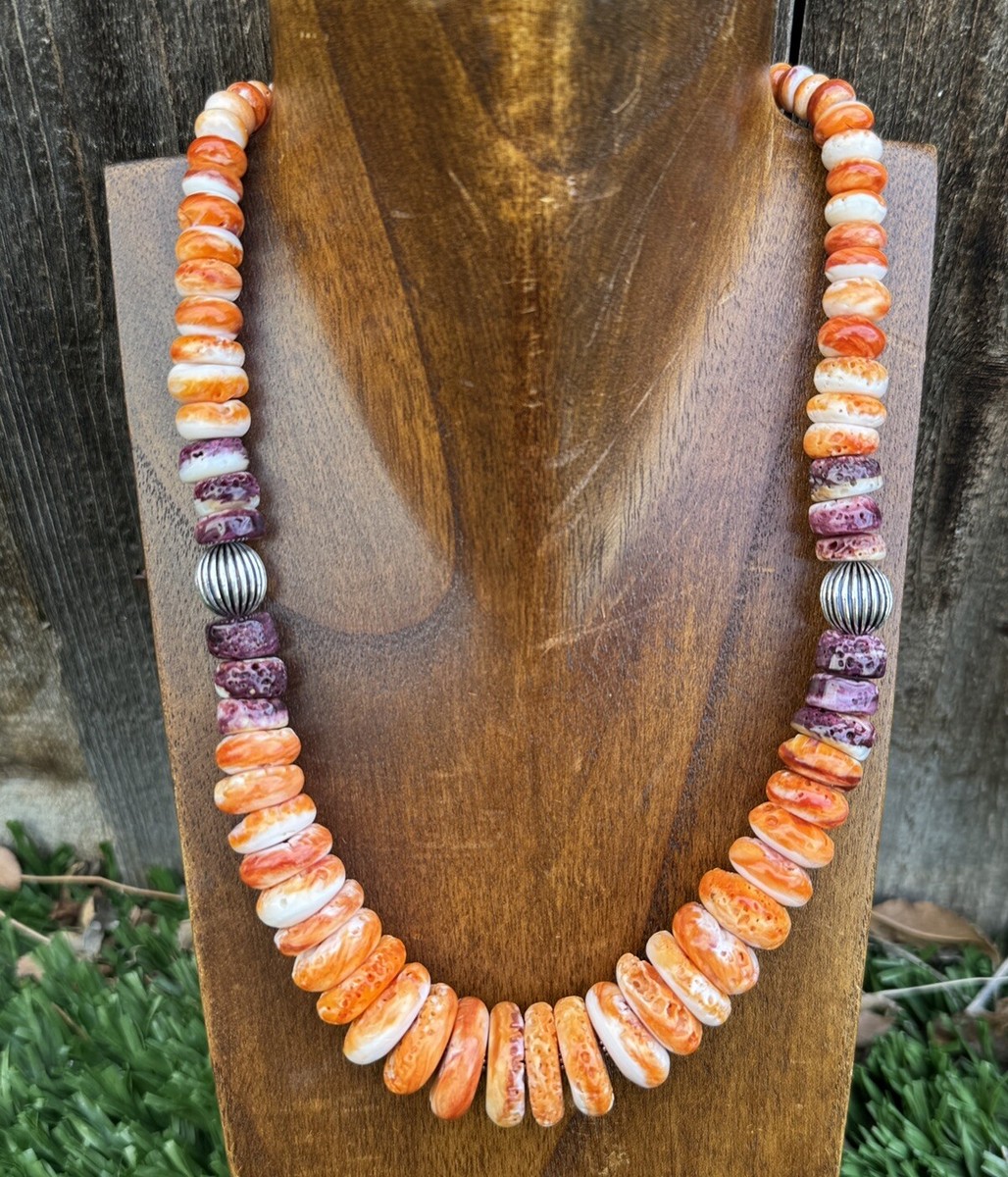 Oyster Shell Beads Orange Spiny Oyster Jewelry Sterling Silver