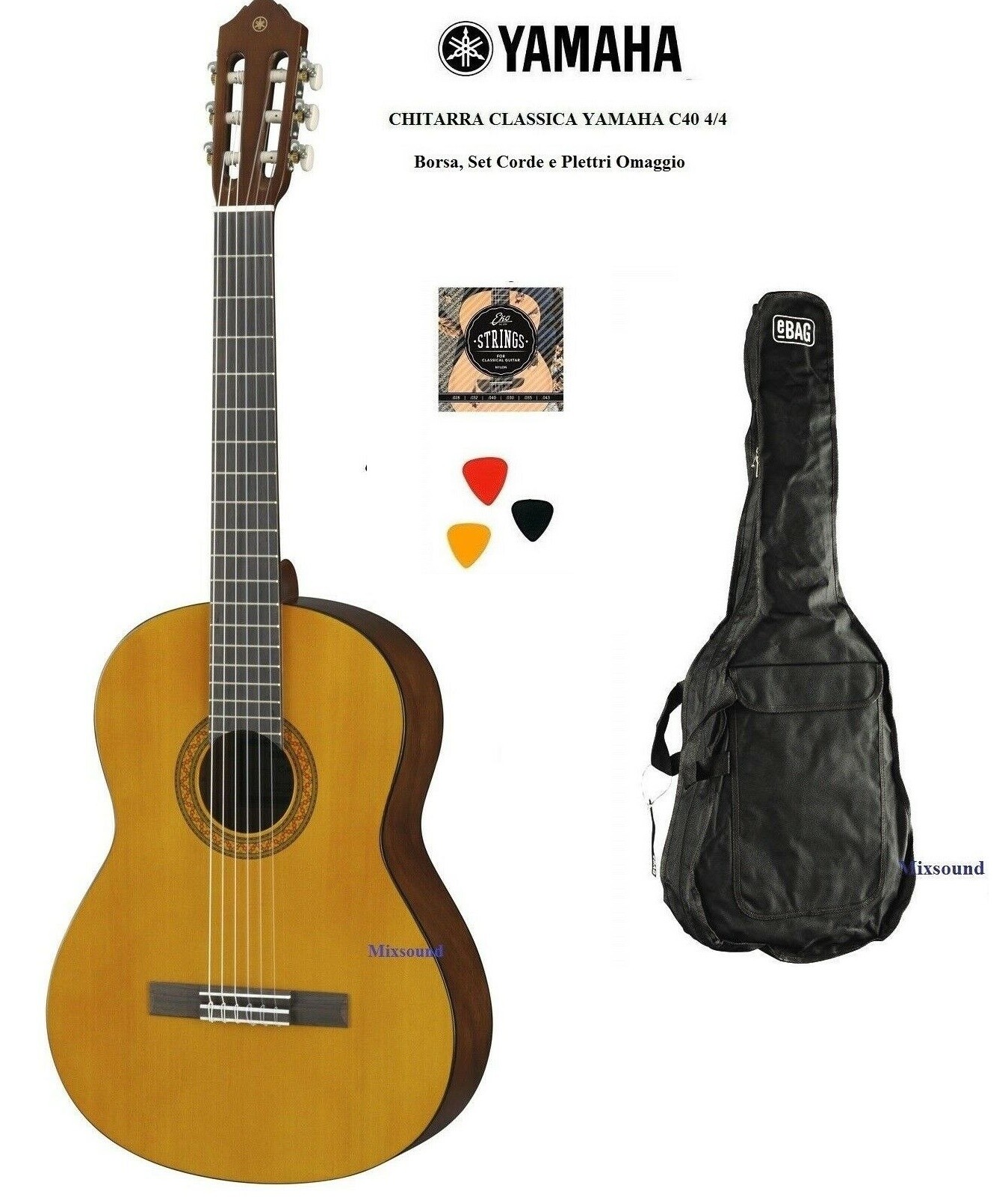 YAMAHA C40 CHITARRA CLASSICA DA STUDIO 4/4 C 40 KIT + BORSA + SET CORDE PLETTRI