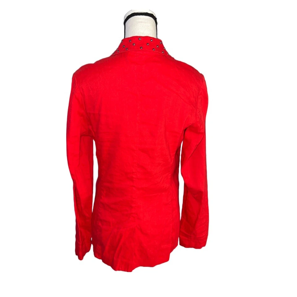 Blazer Rock & Republic Rojo Mezcla Lino Tachonado | Talla 8 | Un Botón | Bolsillos Foto 3 de 4