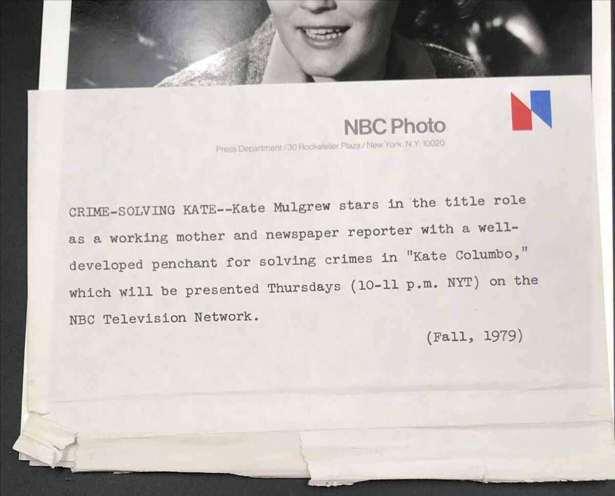 Kate Columbo 1979 NBC Mrs. Kate Columbo Kate Mulgrew B&W Press Photo Publicity Still