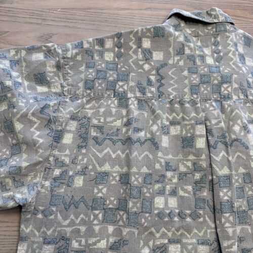 VTG 90s Bugle Boy Abstract Geometric Shirt Mens XL Button Up Short Sleeve Ramie - Picture 11 of 17