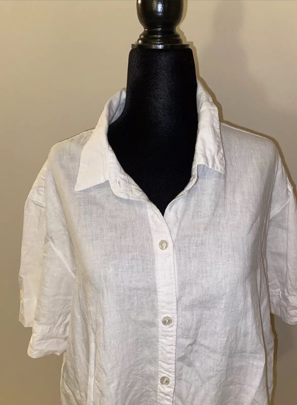 Abercrombie & Fitch Short Sleeve Medium White Shirt 55% Linen 45% Viscose
