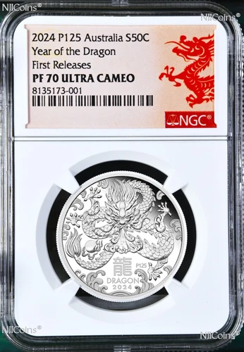 2024 Australia PROOF Silver Lunar Year of the DRAGON NGC PF70 1/2oz Coin FR