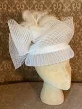 Women's Hat White Straw Sinamay Hand Blocked Hat, handmade, Wedding Hat Derby