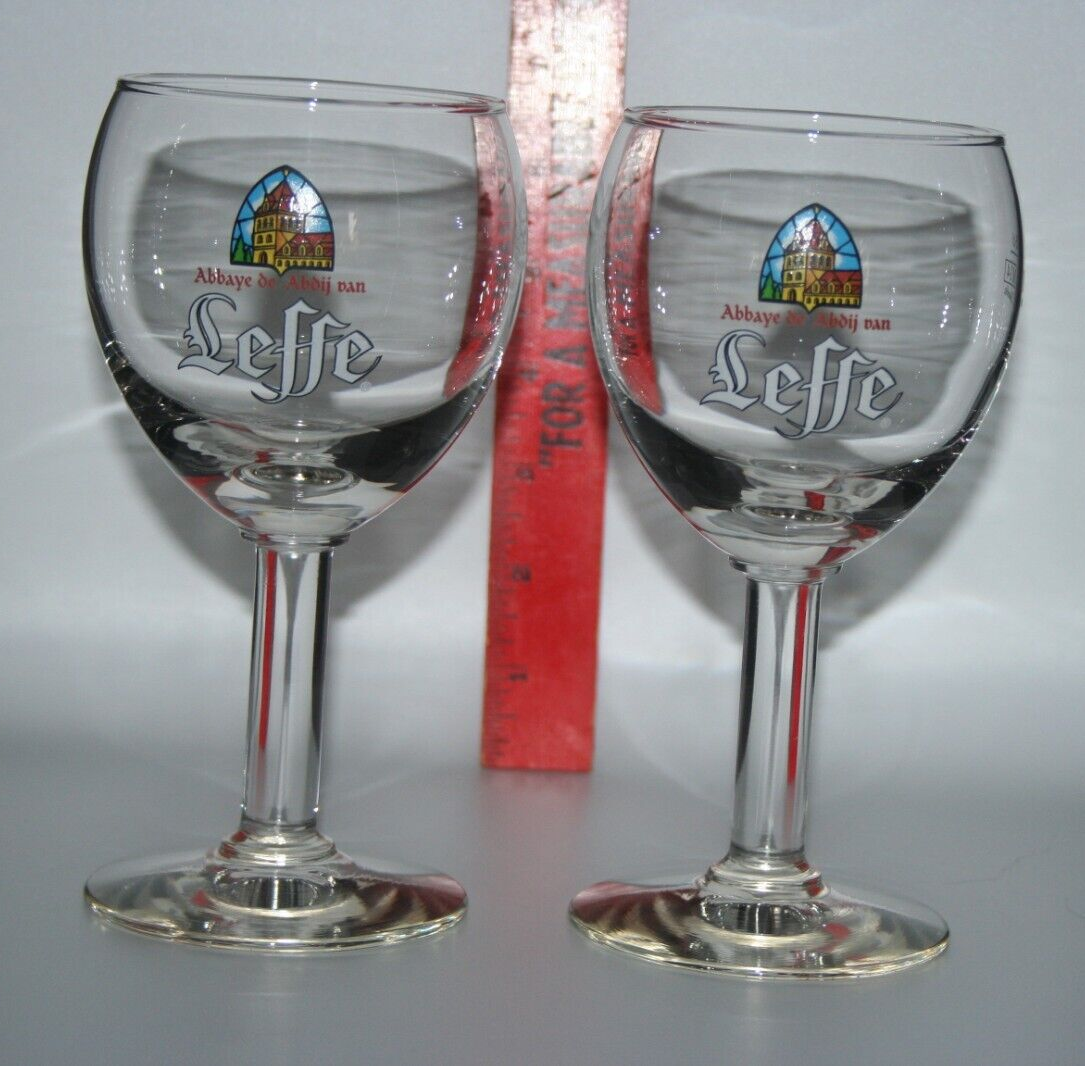 Leffe Belgian Beer Goblet Chalice Wine Stained Glass Abbey Brewery Logo Set of 2 eBay