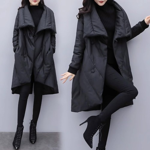 Women's Korean Loose Fashion Cotton Coat Warm Mid Length Winter Padded Outwear - Picture 2 of 5