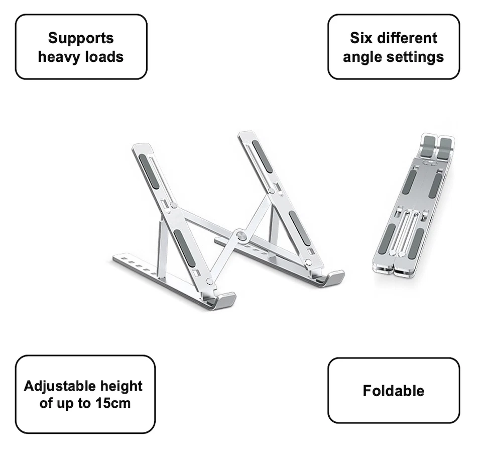 Laptop Stand Full Aluminium Computer Holder Portable Ventilated Desktop PC Riser - Image 2 of 4