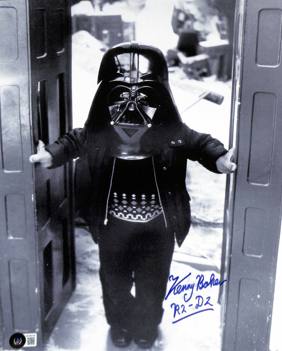 Kenny Baker (R2-D2) Signed RARE BHS Darth Vader Mask 11x14 Photo