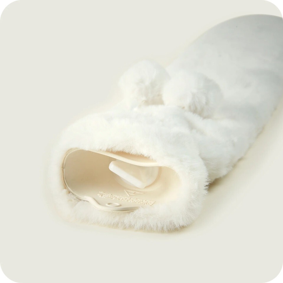 Warmies Luxury Vanilla Faux Fur Long Hot Water Bottle with Pompom Trim