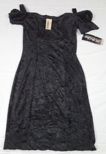 NWT VINTAGE ALL THAT JAZZ STRETCH VELVET OFF SHOULDER DRESS BLACK MEDIUM K46