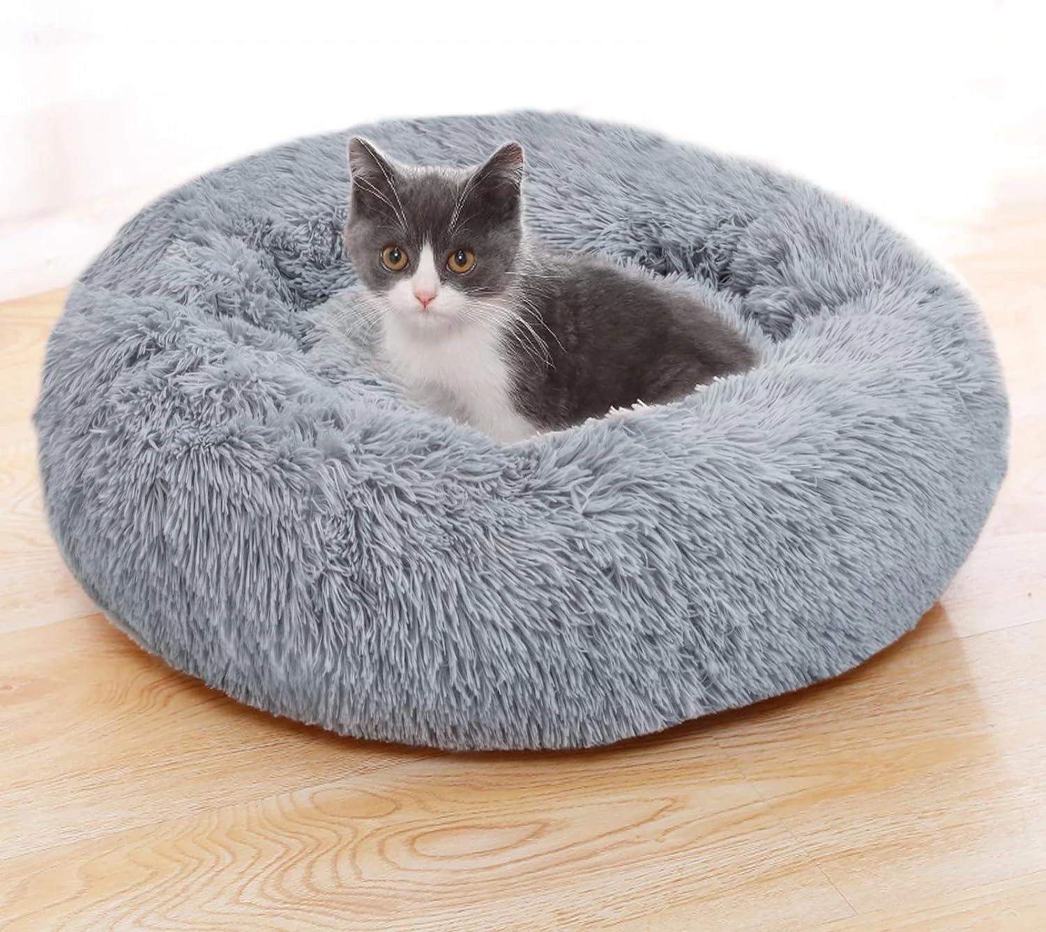 60cm Dog Bed Donut Soft Round Plush Cat Beds for Calming Pet Anti Anxiety Washab