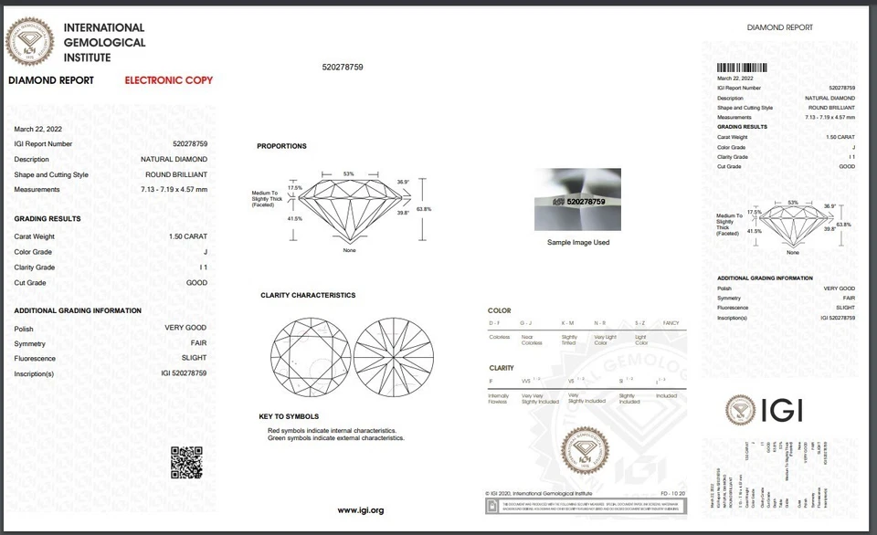 Loose 7 mm Brilliant Round Cut 1.50 Ct IGI Certified Natural Diamond J/I1 Grade - Image 2 of 4