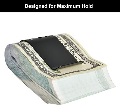 Lindenle Black Spring Steel Money Clip Extra Large Capacity Slim