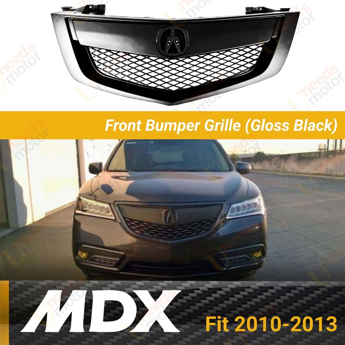 For 2010-2013 Acura MDX Matte Black Front Bumper Upper Grille Assembly