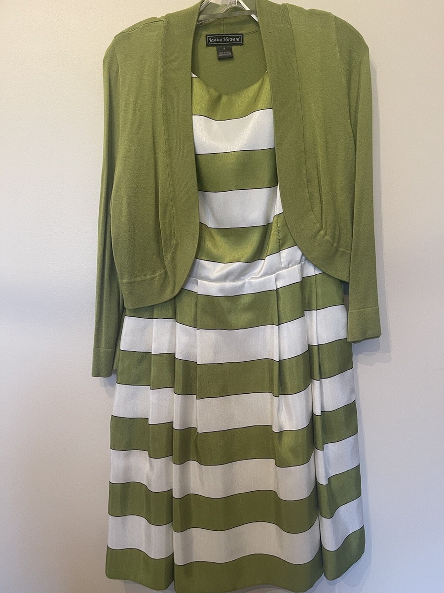 Jessica Howard Sz Dress Sweater Green White Strips colorful
