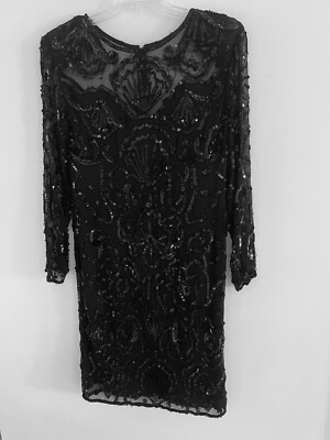 Vintage Scala Black Silk Beaded Sequin Evening Party Formal Dress Size PM