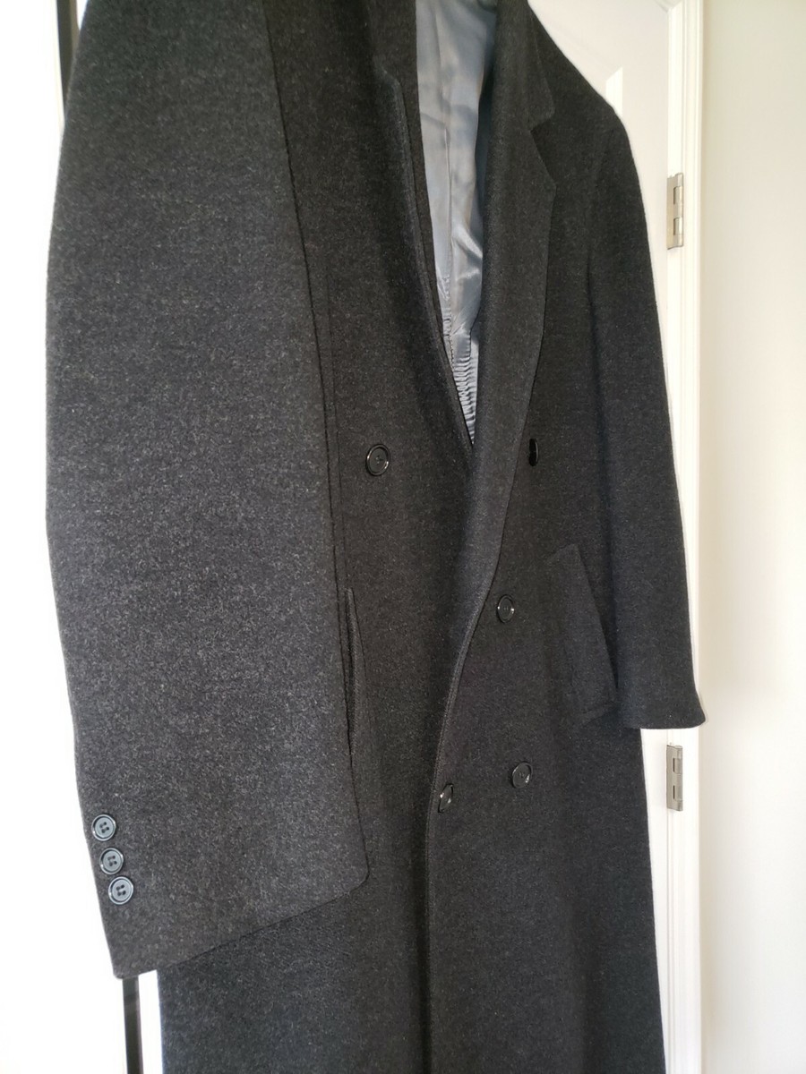 ジャケット・アウター Vintage Double Breasted Wool Long Coat Men's Large 42R Long Black Wool Trenchcoat Winter Double
