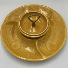 Vtg Divided Ceramic Serving Tray 12" California Pottery ? Chip and Dip Vegetable