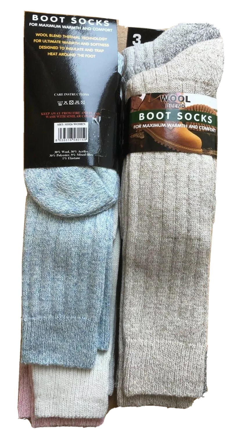 TWELVE 12 PAIR LONG THICK WOOL THERMAL WINTER WARM WALKING HIKING SKI