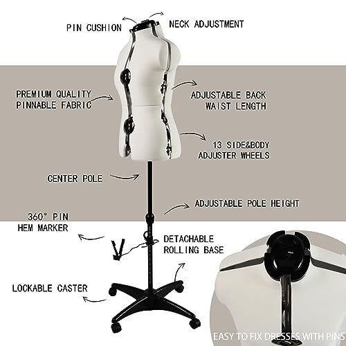 Beige Adjustable Dress Form Mannequin for Sewing Female Size 614