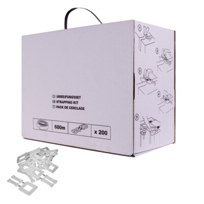 PP Umreifungsband 600 m- 12 x 0,5 mm mit 200 Plastikschnall im Spenderkarton