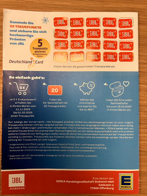 20 Edeka Treuepunkte Sammelpunkte JBL auf einer Sammelheftseite, neu
