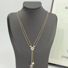 Chanel necklace Light gold rhinestone pentagram double layered necklace