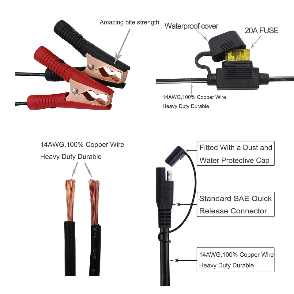 1x Battery Alligator Crocodile Clip To SAE Connector Extension Cable 1M 14AWG - Image 2 of 4