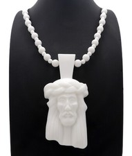 New 30" White Homaica Jesus Piece Pendant Necklace