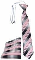 Tigertie Kinderkrawatte + Einstecktuch Rosa Hellrosa Silber Anthrazit Gestreift