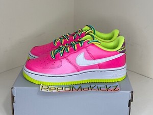 Nike Air Force 1 Low Pink Blast White Volt Grade School Youth CW5761 600 |  eBay