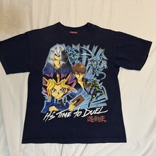 Vintage Yu-Gi-Oh 1996 It's Time To Duel Card Game Anime T-Shirt Blue Sz Youth L